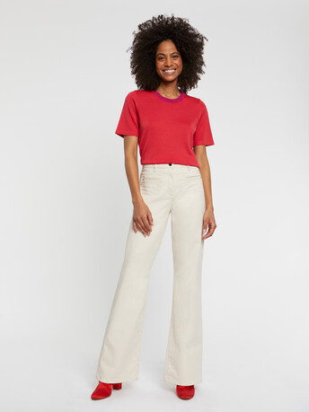 Pull manches courtes en soie et coton - Vermillon/ fuschia