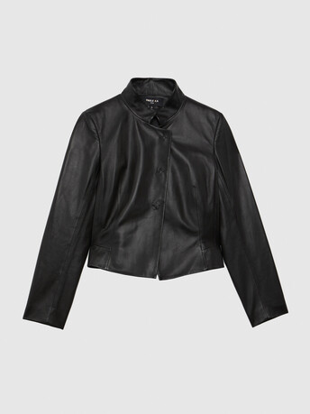 Cropped lambskin leather jacket - Noir