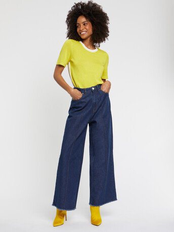 Pull manches courtes en soie et coton - Blanc casse / soleil