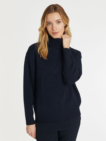 Pull col roulé en laine et cachemire - Marine