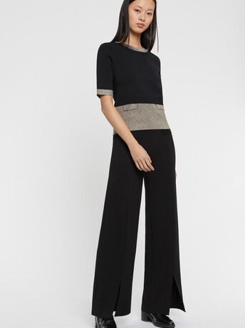 Lurex- and Milano-knit short-sleeve sweater - Noir
