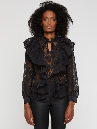 Blouse à volants en organza - Noir