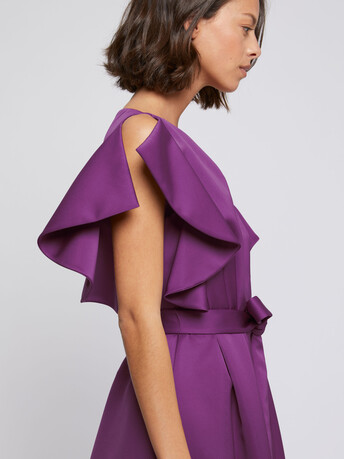 Robe longue à volants en crêpe envers satin - Violet