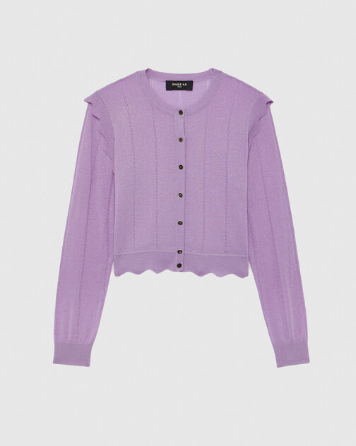 Cardigan court à festons en laine et lurex