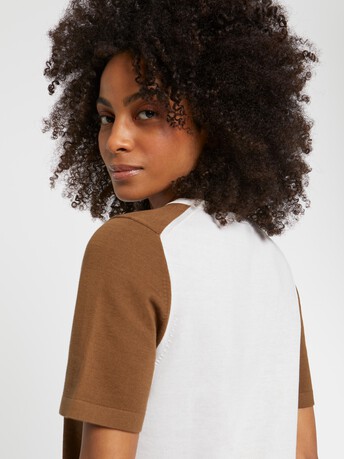 Pull manches courtes en soie et coton - Havane/ ivoire