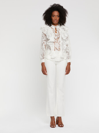 Blouse à volants en organza - Blanc